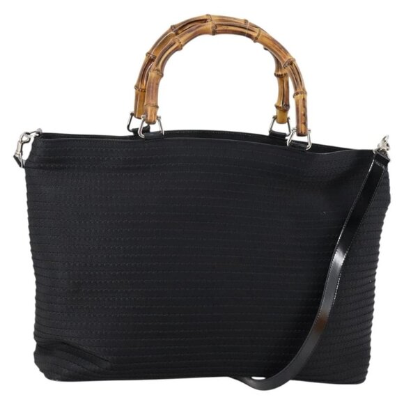 GUCCI Bamboo Hand Bag Nylon 2way Black Auth